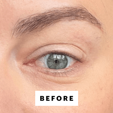 A closeup eye shot of Allure content director Sophia Panych before applying the L'Oral Paris Voluminous Lash Paradise...