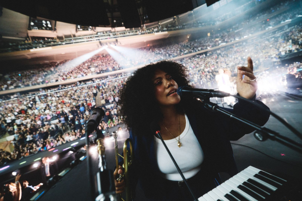 Bibbs on stage performing during Harry Styles' Together Together tour at Madison Square Garden.