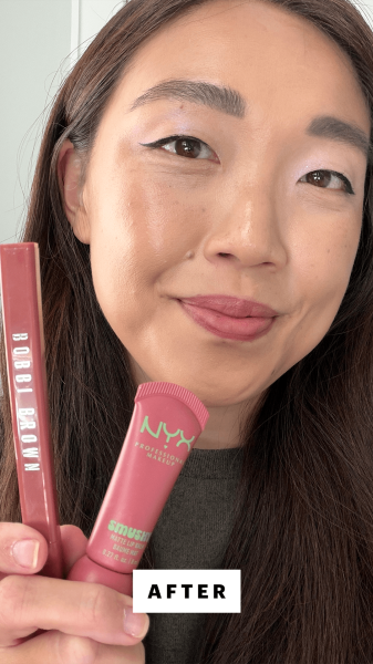 Lee after applying the Bobbi Brown Lip Tint Liner Sheer Lip Stain in Rosewood 54 Nyx Professional Makeup Smushy Matte...